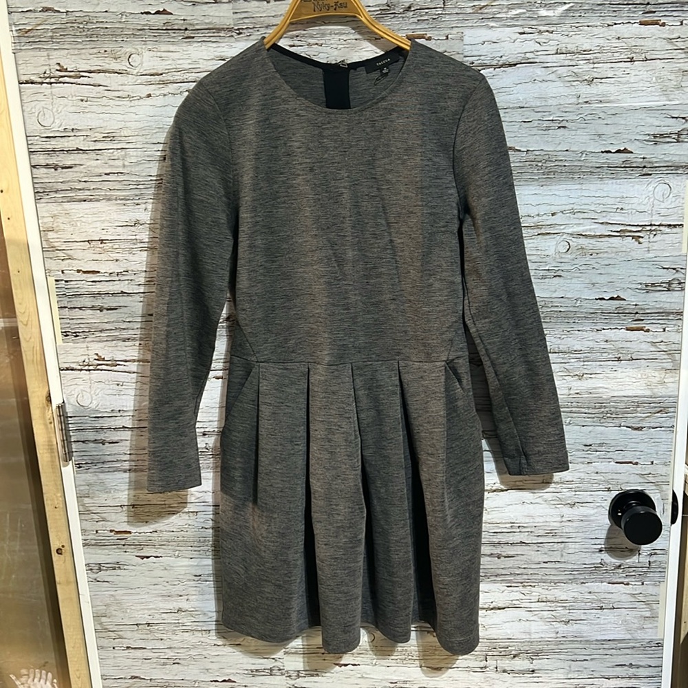 Aritzia Gray Long Sleeve Pleated Dress